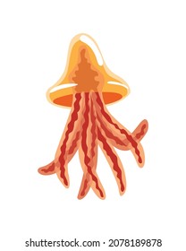Jellyfish. Sea wildlife or ocean fauna concept. Aquatic underwater or undersea animal. Creative medusa flat icon for web design. Colorful swimming marine creature
