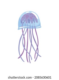 Jellyfish. Sea wildlife or ocean fauna concept. Aquatic underwater or undersea animal. Creative medusa flat icon for web design. Colorful swimming marine creature