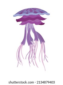 Jellyfish. Sea wildlife or ocean fauna concept. Aquatic underwater or undersea animal. Creative medusa flat icon for web design. Colorful swimming marine creature