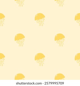 Jellyfish seamless pattern background. Cartoon sea animal illustration pattern. Jellyfish background. Perfect for fashion clothes, shirt, fabrics, textiles, wallpaper, decor, print, packaging. 