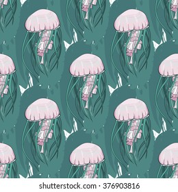jellyfish seamless pattern blue pink