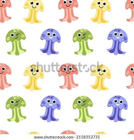 Jellyfish seamless pattern. Colorful funny template for kids. Cartoon, flat. Isolated vector illustration eps
