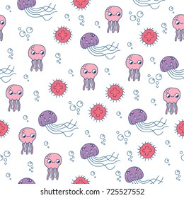 jellyfish seamless pattern. Colorful sea world background.