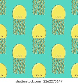 Jellyfish seamless pattern , cute childish vector pattern isolated on green background