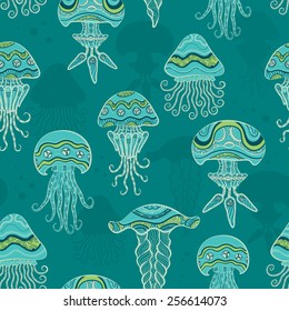 Jellyfish. Seamless pattern. Decorative illustration