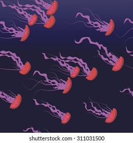 Jellyfish seamless pattern. Hand Drawn vector illustration. Sea collection.
