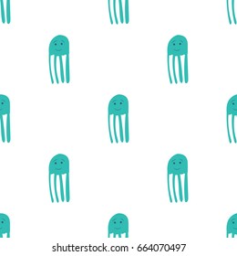 Jellyfish seamless pattern in hand drawn style for cards, fabric and nursery decor. Vector illustration.