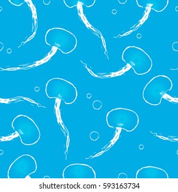 Jellyfish seamless pattern. Sea illustration.