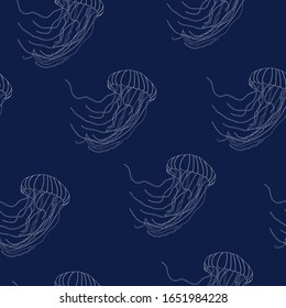 Jellyfish seamless pattern. Underwater animal. Wildlife texture, wrap, cover, fabric