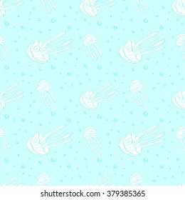 Jellyfish seamless vector pattern. Jellyfish background. Vector illustration. Sea life background. Sea animal seamless pattern with jellyfish.Underwater seamless pattern. Children's textile pattern.