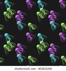 Jellyfish seamless vector pattern. Vector illustration. Sea life background. Sea animal seamless pattern with jellyfish. Underwater seamless pattern.