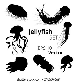 Jellyfish set vector silhouettes