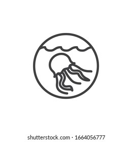 Jellyfish sign line icon. linear style sign for mobile concept and web design. Jelly fish underwater outline vector icon. Symbol, logo illustration. Vector graphics