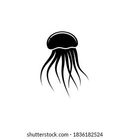 Jellyfish Silhouette, Floating Medusa. Flat Vector Icon illustration. Simple black symbol on white background. Jellyfish Silhouette, Floating Medusa sign design template for web and mobile UI element