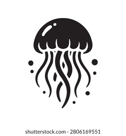 Jellyfish silhouette icon with floating tentacles sea life jellyfish creature tentacles wildlife
