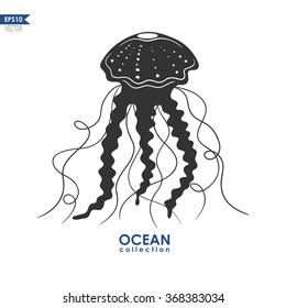 jellyfish silhouette isolated on white, vector illustration of jellyfish 