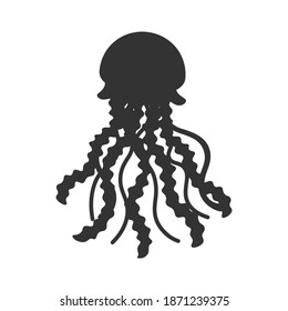 Jellyfish silhouette shadow vector illustration. Underwater marine animal cartoon design.