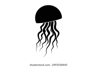 Jellyfish Silhouette Vector art, Jellyfish Clipart black Silhouette