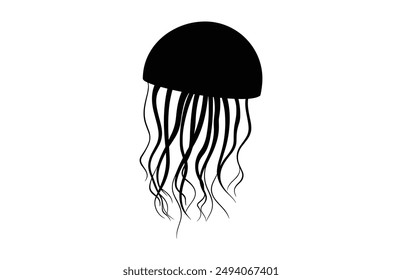 Jellyfish Silhouette Vector art, Jellyfish Clipart black Silhouette