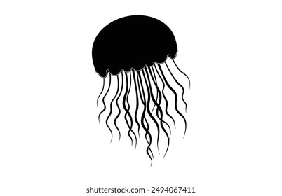 Jellyfish Silhouette Vector art, Jellyfish Clipart black Silhouette