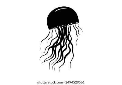 Jellyfish Silhouette Vector art, Jellyfish Clipart black Silhouette