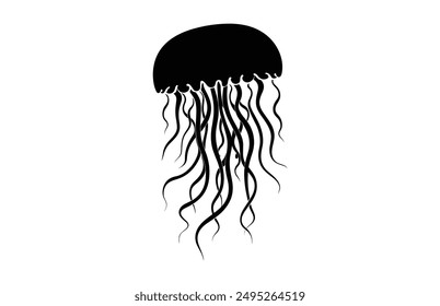 Jellyfish Silhouette Vector art, Jellyfish Clipart black Silhouette