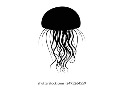 Jellyfish Silhouette Vector art, Jellyfish Clipart black Silhouette