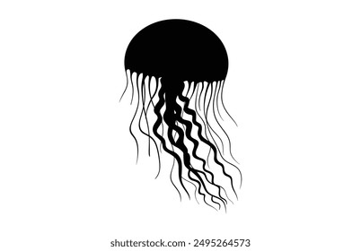 Jellyfish Silhouette Vector art, Jellyfish Clipart black Silhouette