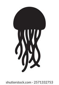 Jellyfish silhouette vector art illustration on white background