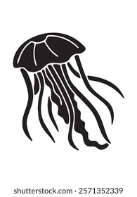 Jellyfish silhouette vector art illustration on white background