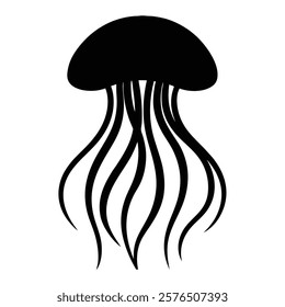 Jellyfish Silhouette Vector Art Illustration - Elegant Black Jellyfish Design