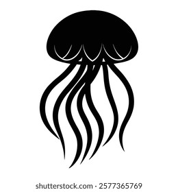 Jellyfish Silhouette Vector Art Illustration - Elegant Black Jellyfish Design