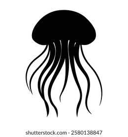 Jellyfish Silhouette Vector Art Illustration - Elegant Black Jellyfish Design