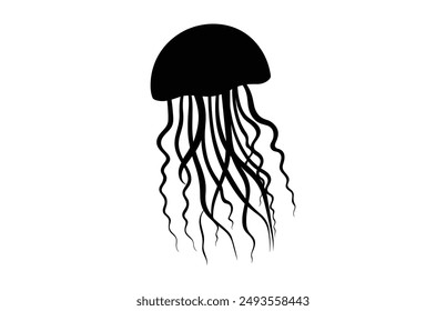 Jellyfish Silhouette Vector isolated on a white background, Jellyfish Clipart black Silhouette