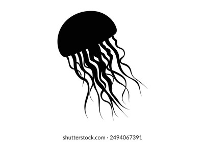 Jellyfish Silhouette Vector isolated on a white background, Jellyfish Clipart black Silhouette