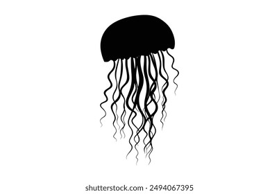 Jellyfish Silhouette Vector isolated on a white background, Jellyfish Clipart black Silhouette