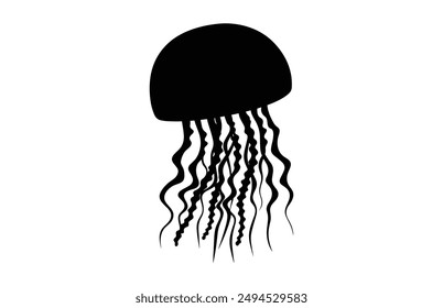 Jellyfish Silhouette Vector isolated on a white background, Jellyfish Clipart black Silhouette