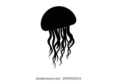 Jellyfish Silhouette Vector isolated on a white background, Jellyfish Clipart black Silhouette