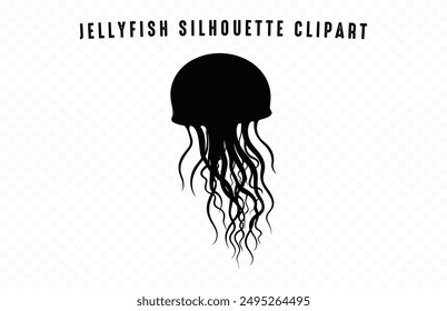 Jellyfish Silhouette Vector isolated on a white background, Jellyfish Clipart black Silhouette