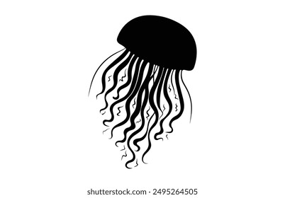 Jellyfish Silhouette Vector isolated on a white background, Jellyfish Clipart black Silhouette