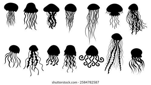 Jellyfish silhouettes vector illustration set