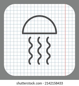 Jellyfish simple icon. Flat desing. On graph paper. Grey background.ai