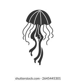 Jellyfish Sketch Clipart. Minimalist hand drawn marine creature vector illustration. Underwater sea life animal in doodle style