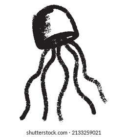 jellyfish sketch with crayon black coloring.