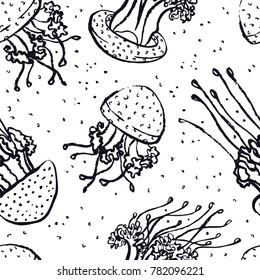 Jellyfish Sketch style Seamless pattern