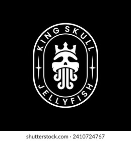 Jellyfish Skull On Black Background, Vector Minimalist Illustration Creative Logo Design