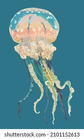 Jellyfish spotted with orange, poisonous, danger, art.illustration, vector