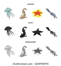 Jellyfish, squid and other species.Sea animals set collection icons in cartoon,black,monochrome style vector symbol stock illustration web.