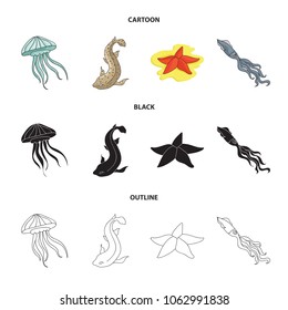 Jellyfish, squid and other species.Sea animals set collection icons in cartoon,black,outline style vector symbol stock illustration web.