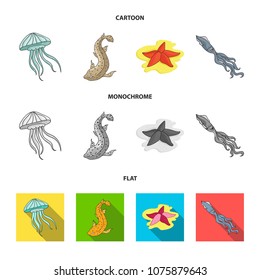 Jellyfish, squid and other species.Sea animals set collection icons in cartoon,flat,monochrome style vector symbol stock illustration web.